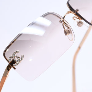 極美品 CHANEL シャネル ハーフリム サングラス アイウェア 4104-B c.125/8Z サイズ62□15 120 ココマーク ラインストーン 中古 4a005431
