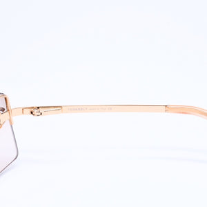 極美品 CHANEL シャネル ハーフリム サングラス アイウェア 4104-B c.125/8Z サイズ62□15 120 ココマーク ラインストーン 中古 4a005431