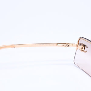 極美品 CHANEL シャネル ハーフリム サングラス アイウェア 4104-B c.125/8Z サイズ62□15 120 ココマーク ラインストーン 中古 4a005431