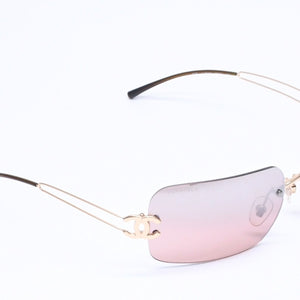 極美品 CHANEL シャネル リムレス サングラス アイウェア 4068 c.125/6U サイズ62□16 120 ココマーク ブラウン ゴールド 中古 4a005432