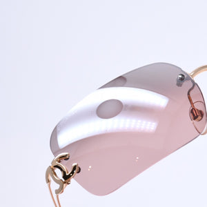 極美品 CHANEL シャネル リムレス サングラス アイウェア 4068 c.125/6U サイズ62□16 120 ココマーク ブラウン ゴールド 中古 4a005432