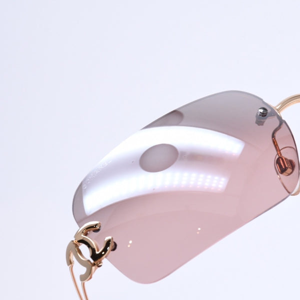 極美品 CHANEL シャネル リムレス サングラス アイウェア 4068 c.125/6U サイズ62□16 120 ココマーク ブラウン ゴールド 中古 4a005432