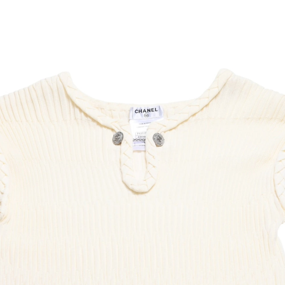 Very good condition CHANEL CC chain button white ivory dress silver metal fittings size 34 used 4a005407