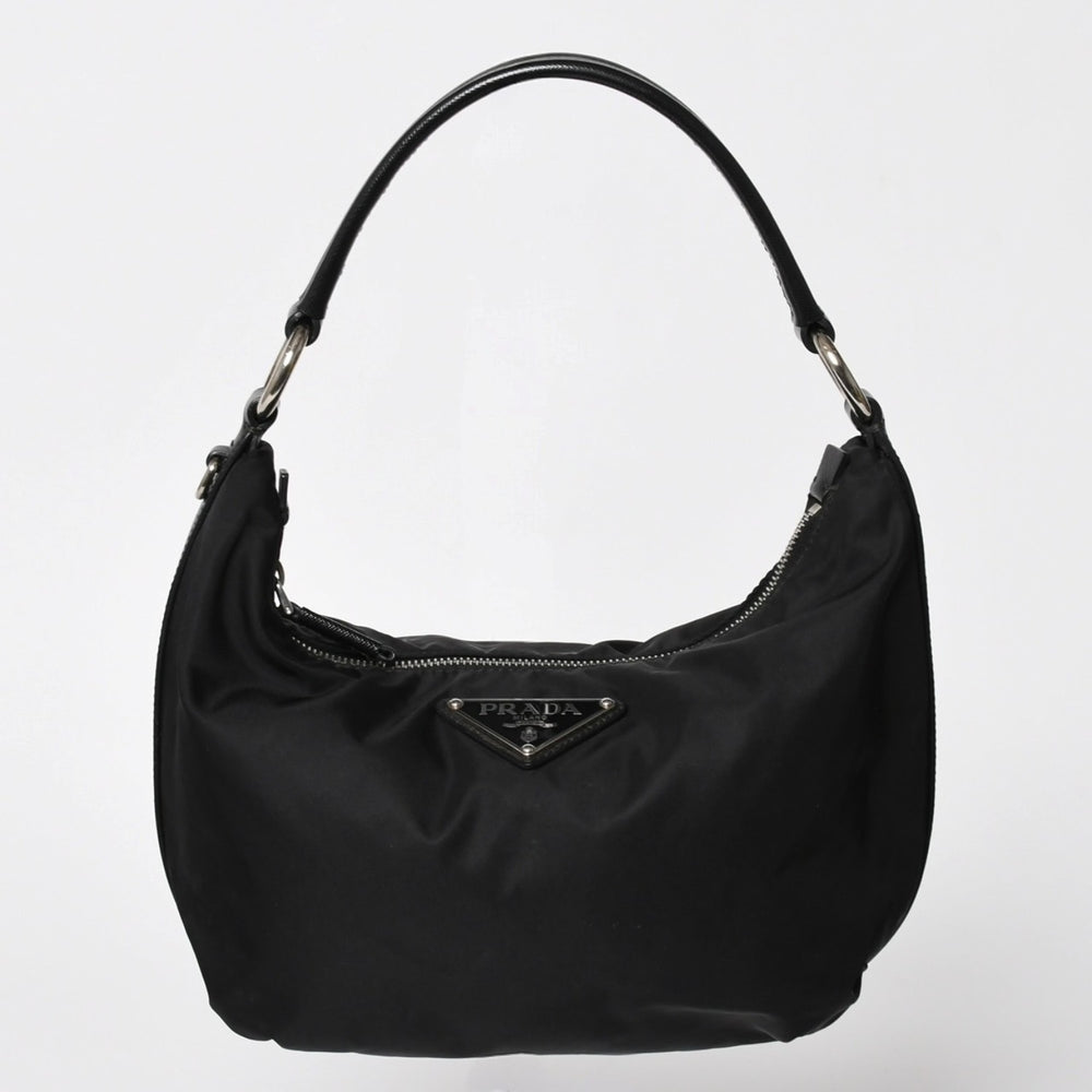 PRADA プラダ ホーボー ワンショルダーバッグ BR3279 トライアングルロゴ ナイロン ブラック シルバー金具 美品 中古 4a005418
