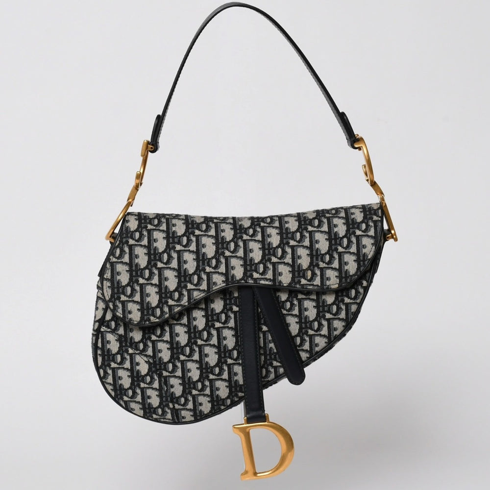 極美品 Christian Dior クリスチャンディオール サドルバッグ ワンショルダーバッグ M0455CTZQ_M928 オブリーク柄 ネイビー 中古 4a005438