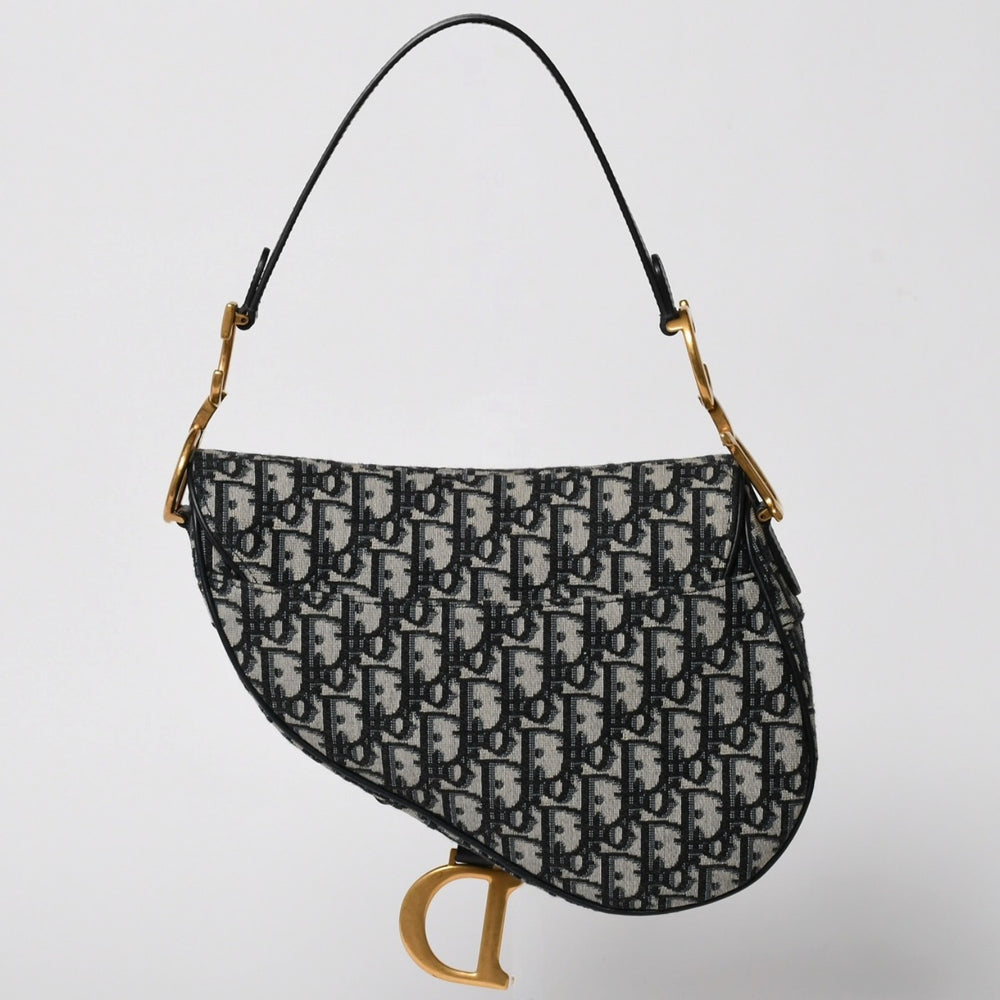 極美品 Christian Dior クリスチャンディオール サドルバッグ ワンショルダーバッグ M0455CTZQ_M928 オブリーク柄 ネイビー 中古 4a005438