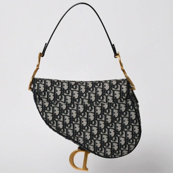 極美品 Christian Dior クリスチャンディオール サドルバッグ ワンショルダーバッグ M0455CTZQ_M928 オブリーク柄 ネイビー 中古 4a005438
