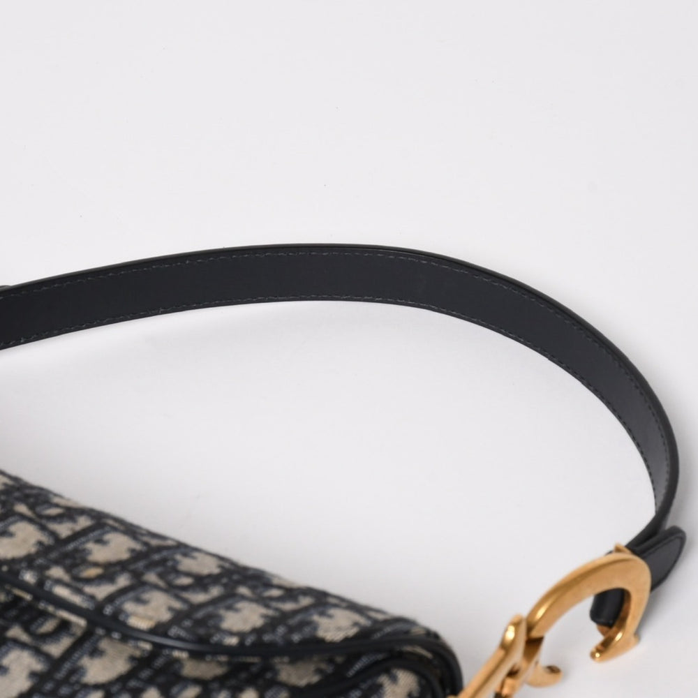 極美品 Christian Dior クリスチャンディオール サドルバッグ ワンショルダーバッグ M0455CTZQ_M928 オブリーク柄 ネイビー 中古 4a005438
