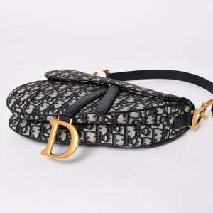 極美品 Christian Dior クリスチャンディオール サドルバッグ ワンショルダーバッグ M0455CTZQ_M928 オブリーク柄 ネイビー 中古 4a005438