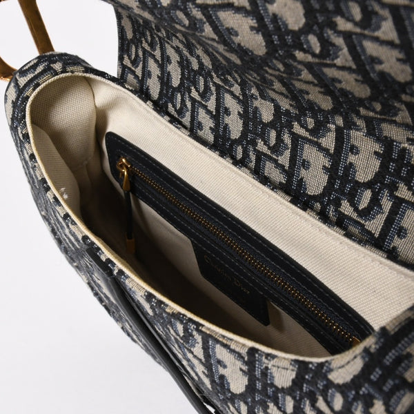 極美品 Christian Dior クリスチャンディオール サドルバッグ ワンショルダーバッグ M0455CTZQ_M928 オブリーク柄 ネイビー 中古 4a005438