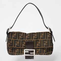 FENDI フェンディ マンマバケット ワンショルダーバッグ 26424 キャンバス レザー ブラウン ズッカ柄 シルバー金具 美品 中古 4a005356