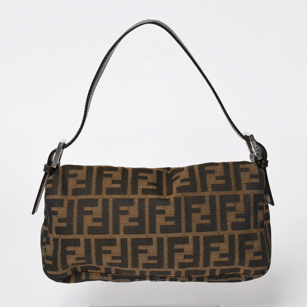 FENDI フェンディ マンマバケット ワンショルダーバッグ 26424 キャンバス レザー ブラウン ズッカ柄 シルバー金具 美品 中古 4a005356