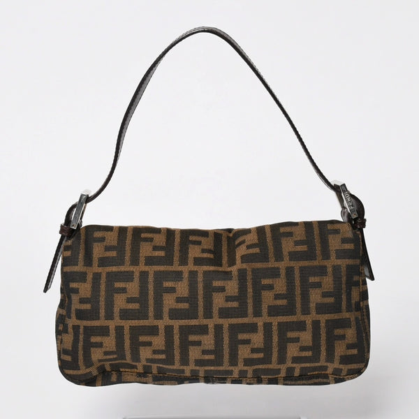 FENDI フェンディ マンマバケット ワンショルダーバッグ 26424 キャンバス レザー ブラウン ズッカ柄 シルバー金具 美品 中古 4a005356