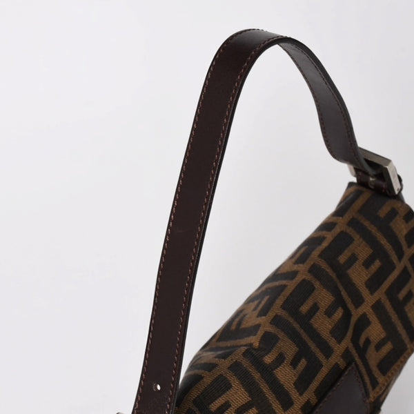 FENDI フェンディ マンマバケット ワンショルダーバッグ 26424 キャンバス レザー ブラウン ズッカ柄 シルバー金具 美品 中古 4a005356