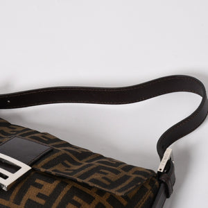 FENDI フェンディ マンマバケット ワンショルダーバッグ 26424 キャンバス レザー ブラウン ズッカ柄 シルバー金具 美品 中古 4a005356