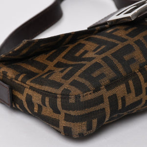 FENDI フェンディ マンマバケット ワンショルダーバッグ 26424 キャンバス レザー ブラウン ズッカ柄 シルバー金具 美品 中古 4a005356