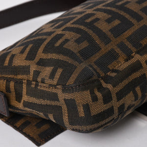 FENDI フェンディ マンマバケット ワンショルダーバッグ 26424 キャンバス レザー ブラウン ズッカ柄 シルバー金具 美品 中古 4a005356