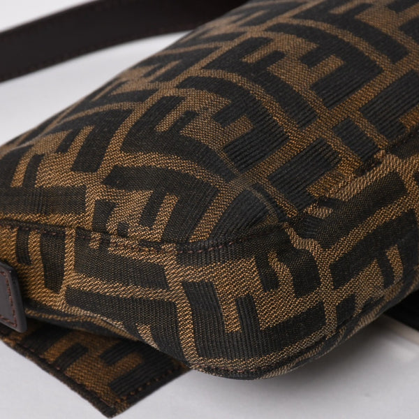 FENDI フェンディ マンマバケット ワンショルダーバッグ 26424 キャンバス レザー ブラウン ズッカ柄 シルバー金具 美品 中古 4a005356