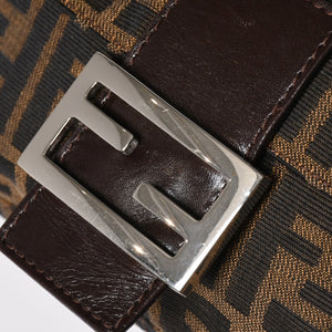 FENDI フェンディ マンマバケット ワンショルダーバッグ 26424 キャンバス レザー ブラウン ズッカ柄 シルバー金具 美品 中古 4a005356