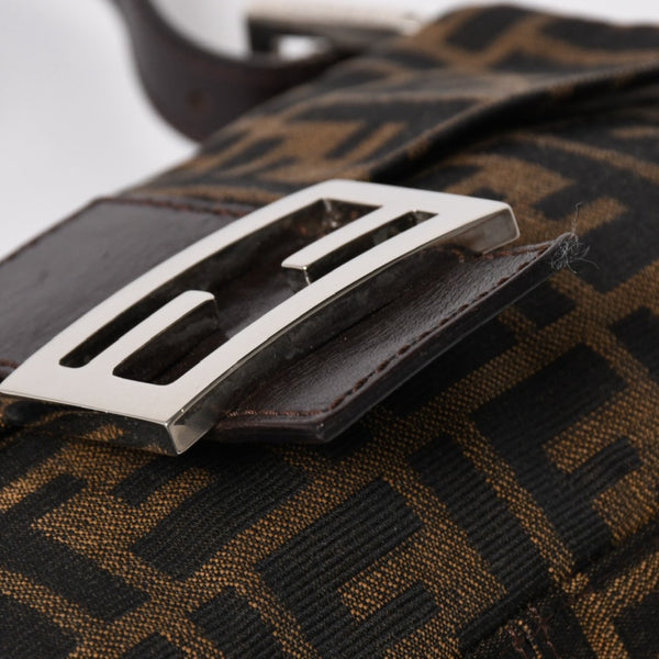FENDI フェンディ マンマバケット ワンショルダーバッグ 26424 キャンバス レザー ブラウン ズッカ柄 シルバー金具 美品 中古 4a005356