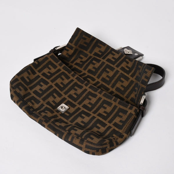 FENDI フェンディ マンマバケット ワンショルダーバッグ 26424 キャンバス レザー ブラウン ズッカ柄 シルバー金具 美品 中古 4a005356