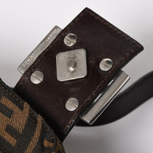 FENDI フェンディ マンマバケット ワンショルダーバッグ 26424 キャンバス レザー ブラウン ズッカ柄 シルバー金具 美品 中古 4a005356