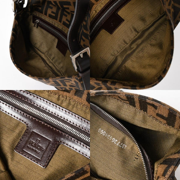 FENDI フェンディ マンマバケット ワンショルダーバッグ 26424 キャンバス レザー ブラウン ズッカ柄 シルバー金具 美品 中古 4a005356