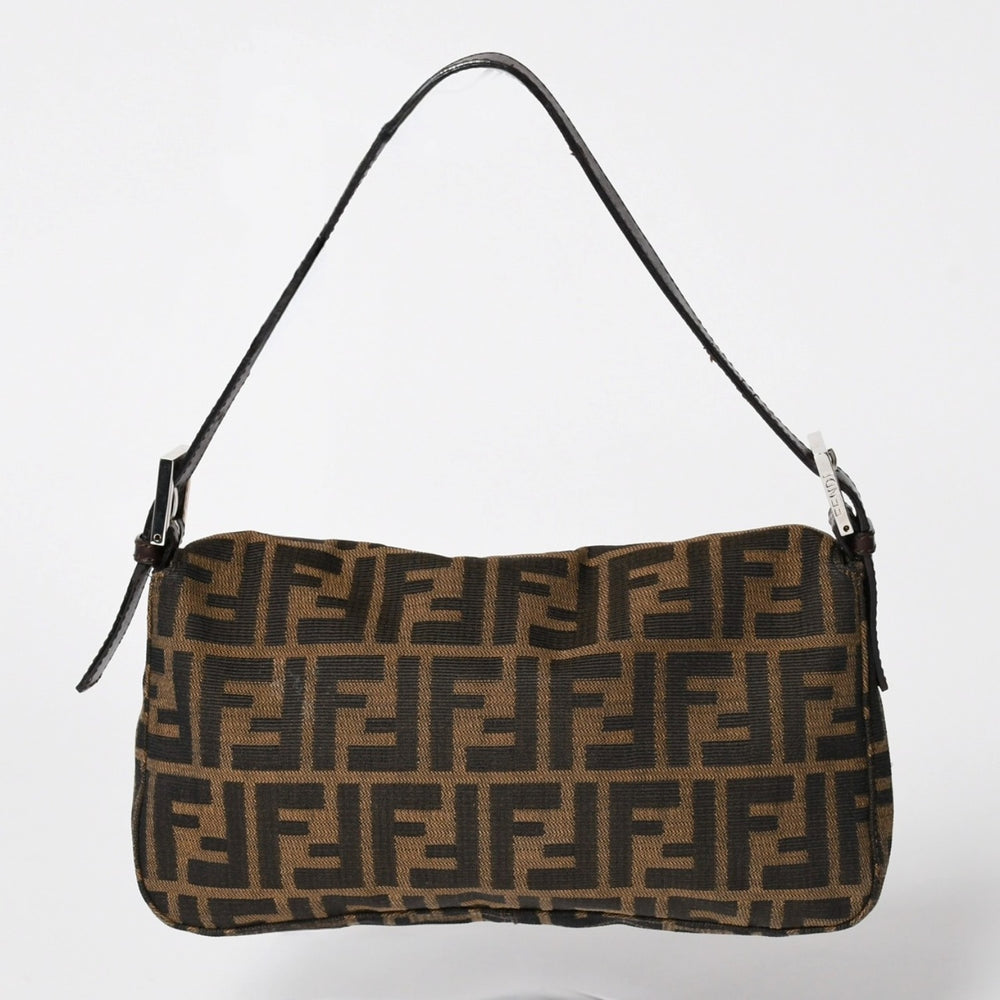 FENDI フェンディ マンマバケット ワンショルダーバッグ 26424 キャンバス レザー ブラウン ズッカ柄 シルバー金具 美品 中古 4a005355