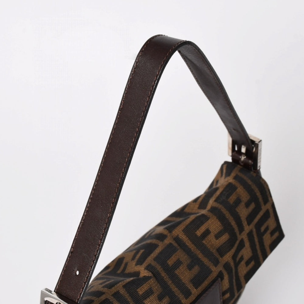 FENDI Mamma Bucket One Shoulder Bag 26424 Canvas Leather Brown Zucca Pattern Silver Hardware Good Condition Used 4a005355