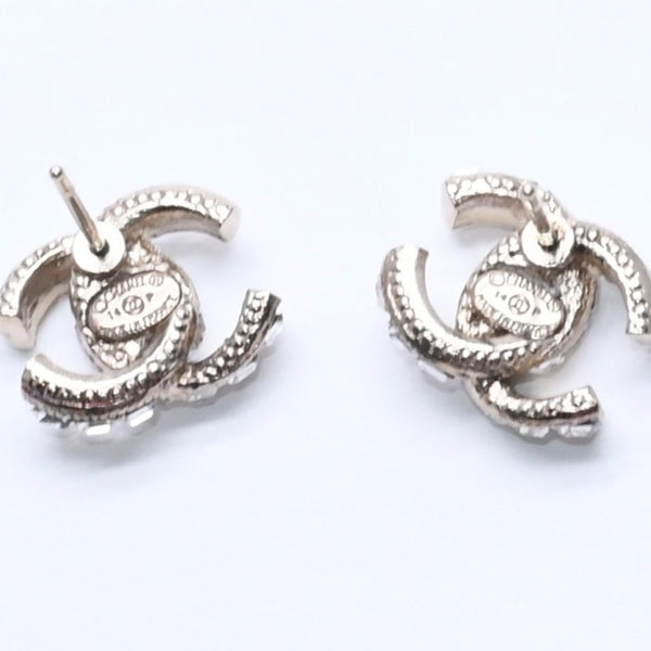 極美品 CHANEL シャネル ココマーク ピアス 重量約2.79g14P刻印 GP メタル ラインストーン ゴールド クリア 両耳用 中古 4a005361