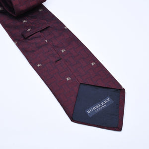 新品同様品 BURBERRY バーバリー ネクタイ ブランドロゴ入り ホースロゴ 格子模様 紳士 ワインレッド シルク 中古 4a005245