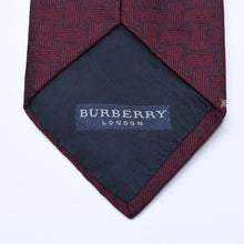 画像をギャラリービューアに読み込む, 新品同様品 BURBERRY バーバリー ネクタイ ブランドロゴ入り ホースロゴ 格子模様 紳士 ワインレッド シルク 中古 4a005245