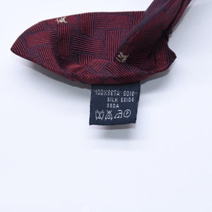 新品同様品 BURBERRY バーバリー ネクタイ ブランドロゴ入り ホースロゴ 格子模様 紳士 ワインレッド シルク 中古 4a005245