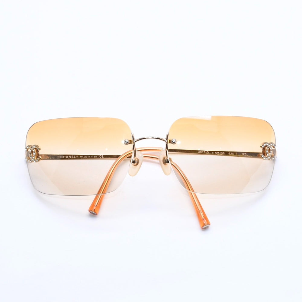 CHANEL シャネル リムレス サングラス アイウェア 4017-D c.125/56 サイズ62□17 120 ココマーク ラインストーン 美品 中古 4a005425