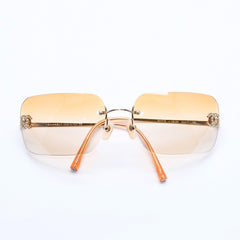 CHANEL シャネル リムレス サングラス アイウェア 4017-D c.125/56 サイズ62□17 120 ココマーク ラインストーン 美品 中古 4a005425