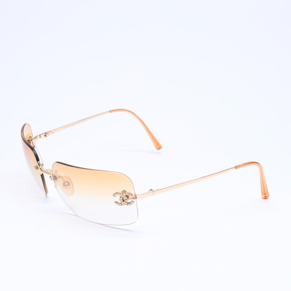 CHANEL シャネル リムレス サングラス アイウェア 4017-D c.125/56 サイズ62□17 120 ココマーク ラインストーン 美品 中古 4a005425
