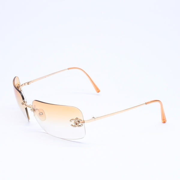 CHANEL シャネル リムレス サングラス アイウェア 4017-D c.125/56 サイズ62□17 120 ココマーク ラインストーン 美品 中古 4a005425