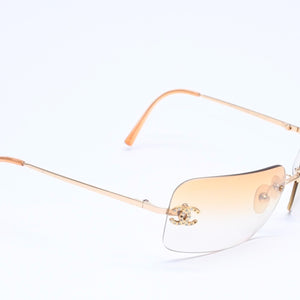 CHANEL シャネル リムレス サングラス アイウェア 4017-D c.125/56 サイズ62□17 120 ココマーク ラインストーン 美品 中古 4a005425