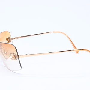 CHANEL シャネル リムレス サングラス アイウェア 4017-D c.125/56 サイズ62□17 120 ココマーク ラインストーン 美品 中古 4a005425