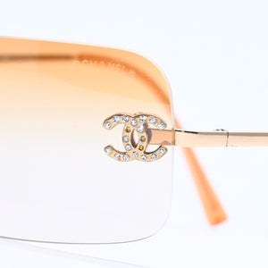 CHANEL シャネル リムレス サングラス アイウェア 4017-D c.125/56 サイズ62□17 120 ココマーク ラインストーン 美品 中古 4a005425