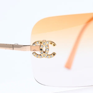 CHANEL シャネル リムレス サングラス アイウェア 4017-D c.125/56 サイズ62□17 120 ココマーク ラインストーン 美品 中古 4a005425