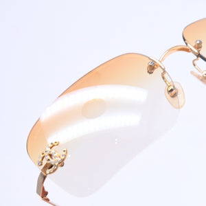 CHANEL シャネル リムレス サングラス アイウェア 4017-D c.125/56 サイズ62□17 120 ココマーク ラインストーン 美品 中古 4a005425