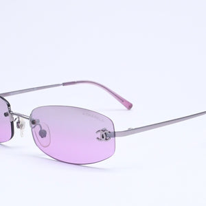 新品未使用 CHANEL シャネル リムレス サングラス アイウェア 4002 c.215/7A サイズ57□19 130 ココマーク パープル 中古 4a005421
