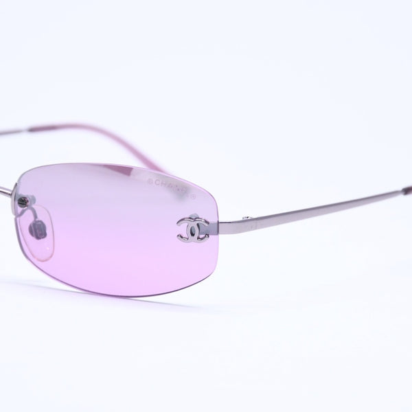 新品未使用 CHANEL シャネル リムレス サングラス アイウェア 4002 c.215/7A サイズ57□19 130 ココマーク パープル 中古 4a005421