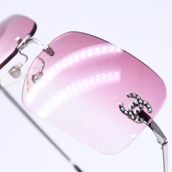 Very Good Condition CHANEL Rimless Sunglasses Eyewear 4017-D c.124/89 Size 62□17 120 Coco Mark Rhinestone Used 4a005433