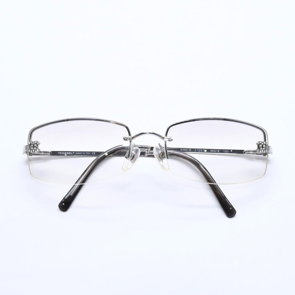 CHANEL Half Rim Sunglasses Eyewear 4093-B c.124/6I Size 56□16 130 Coco Mark Rhinestone Good Condition Used 4a005434