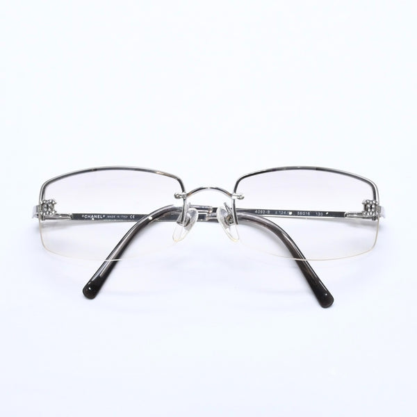 CHANEL シャネル ハーフリム サングラス アイウェア 4093-B c.124/6I サイズ56□16 130 ココマーク ラインストーン 美品 中古 4a005434