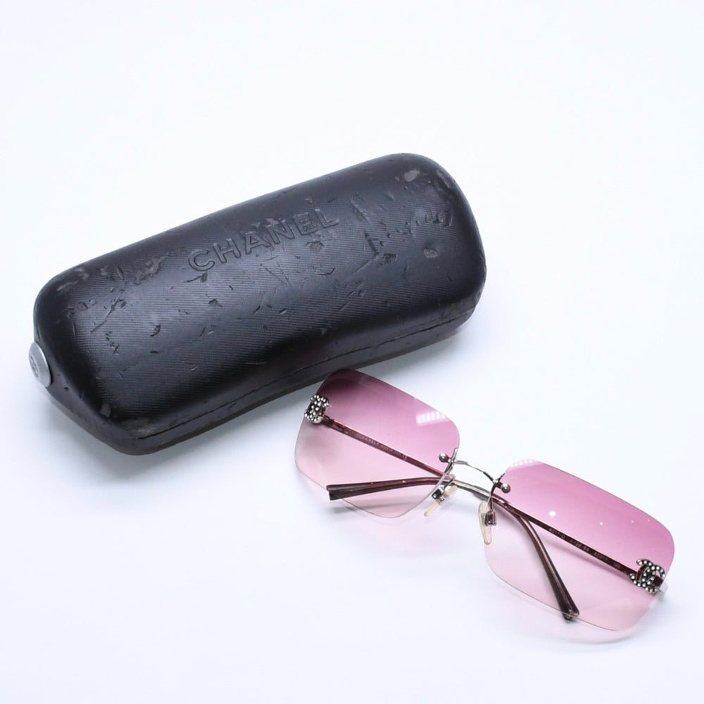 極美品 CHANEL シャネル リムレス サングラス アイウェア 4017-D c.124/89 サイズ62□17 120 ココマーク ラインストーン 中古 4a005433