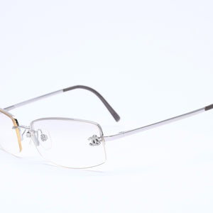 CHANEL シャネル ハーフリム サングラス アイウェア 4093-B c.124/6I サイズ56□16 130 ココマーク ラインストーン 美品 中古 4a005434