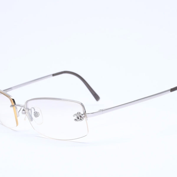 CHANEL シャネル ハーフリム サングラス アイウェア 4093-B c.124/6I サイズ56□16 130 ココマーク ラインストーン 美品 中古 4a005434